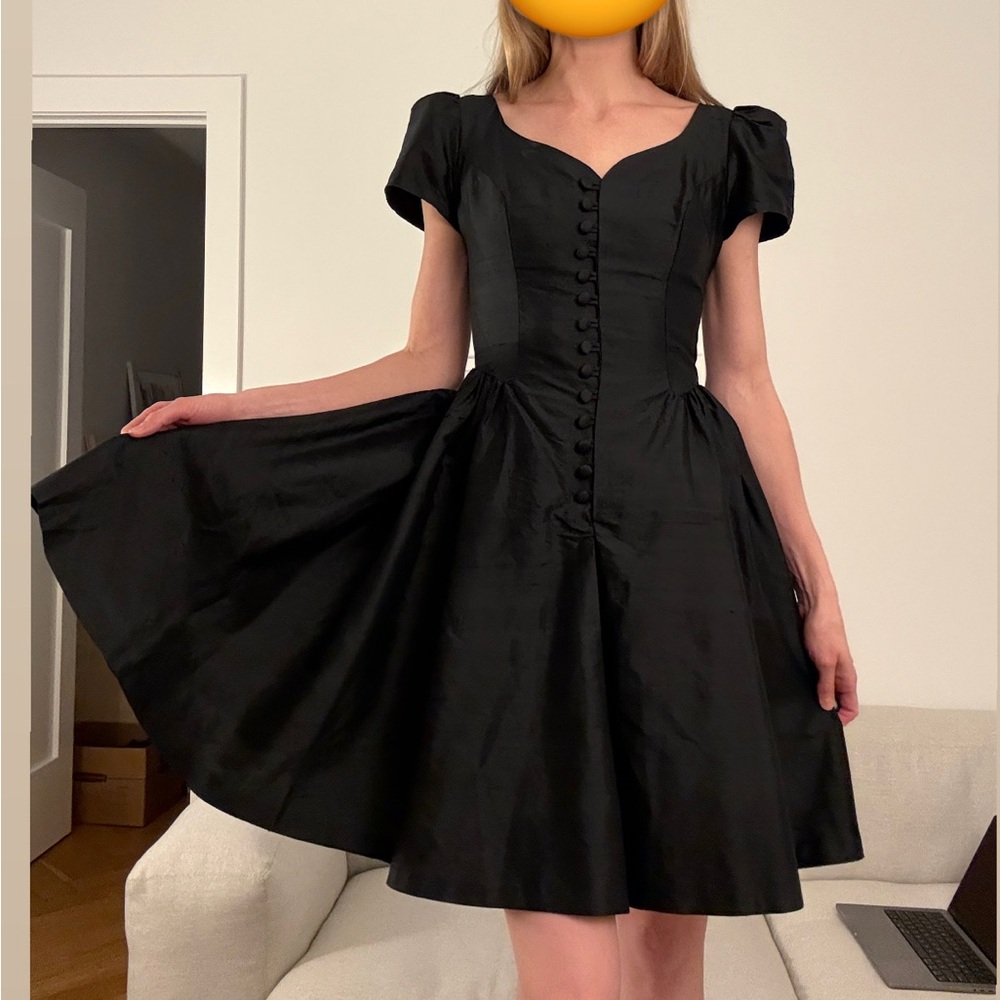 Vintage 1980s Laura Ashley black silk party dress
